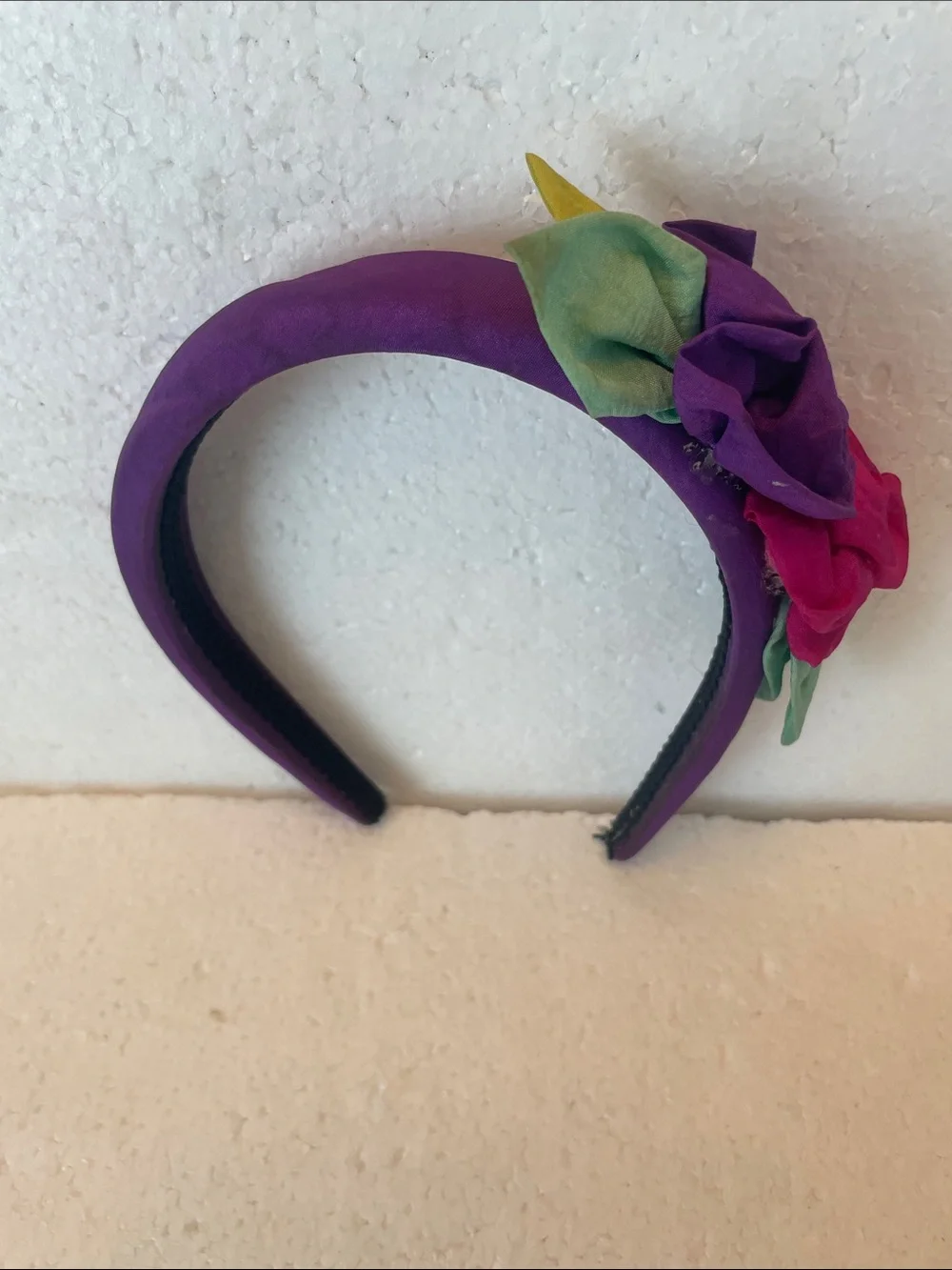 vintage 90s Y2K purple satin flower headband retro hair accessory cottagecore